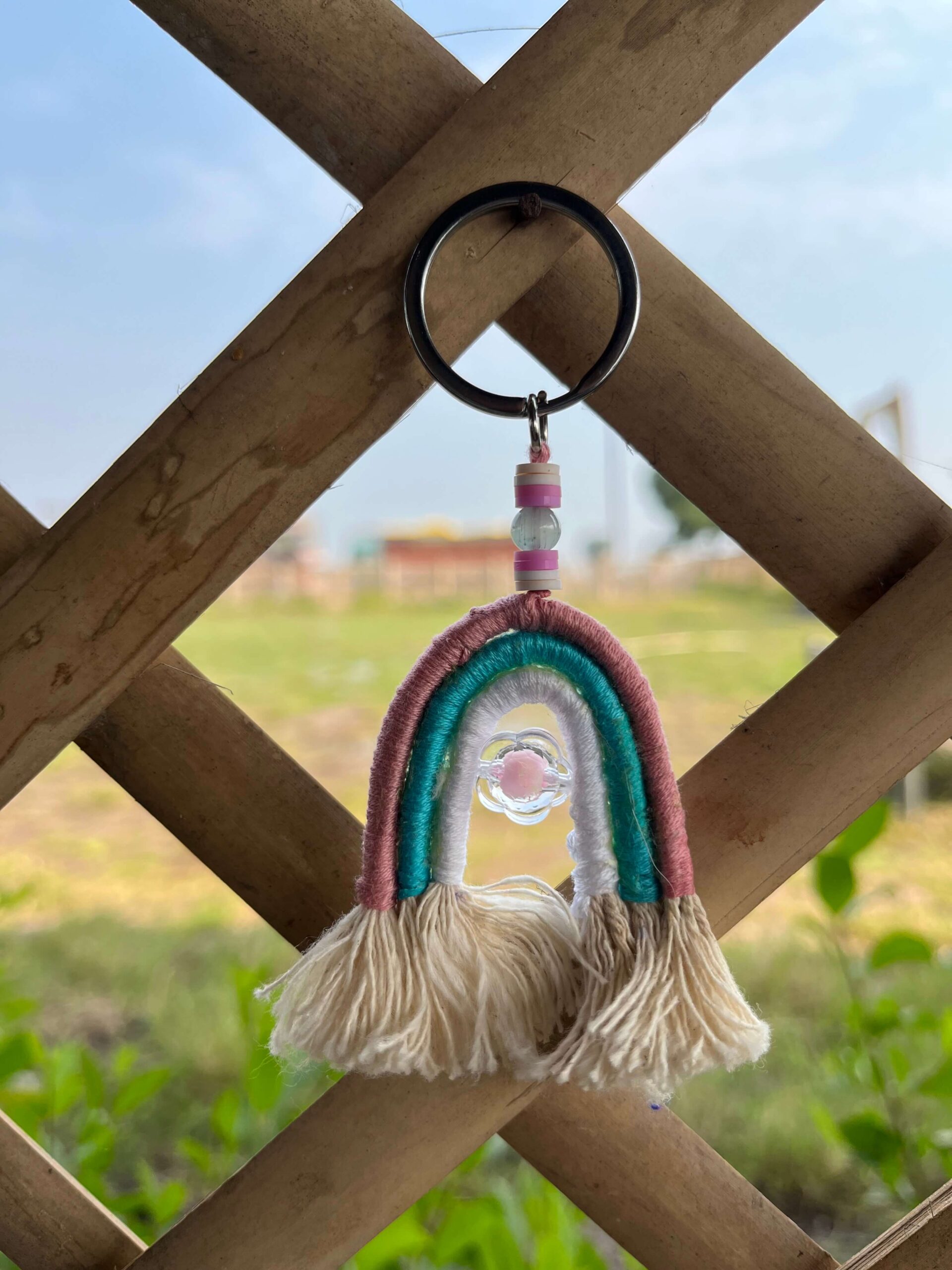 Handmade Rainbow Keychain with Colorful Threads